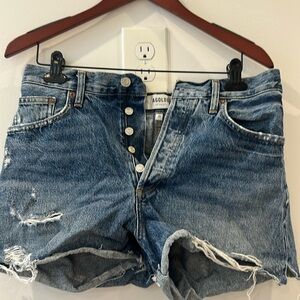 Agolde Distressed Blue Denim Jean Shorts